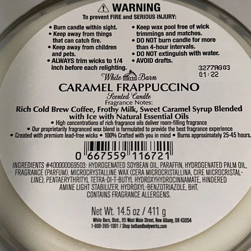 White Barn Caramel Frappuccino 3 Wick Scented Candle Set of 2 Coffee 14.5oz